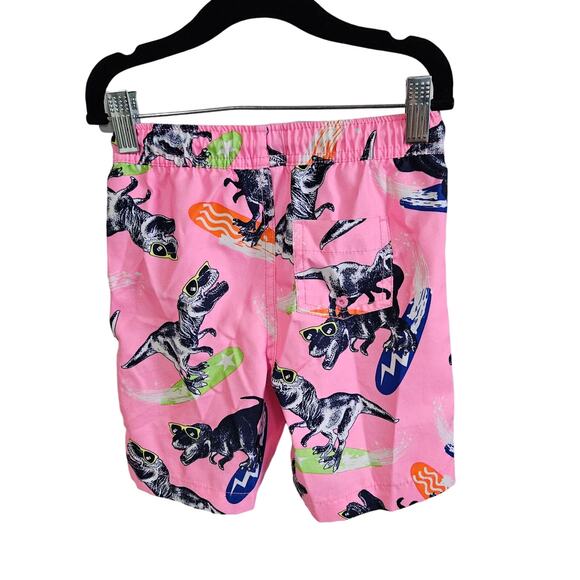 Land's End Boys Size xs Swim Trunks Pink Surfing Dinosaur Swimsuit Shorts Lined - Picture 4 of 7
